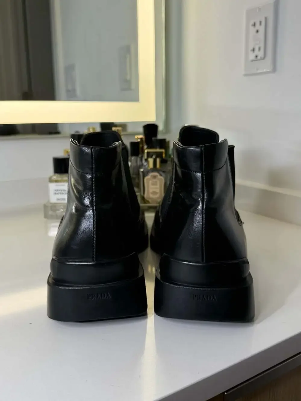 Prada Brushed Leather Square Toe Chelsea Boots Sz 12